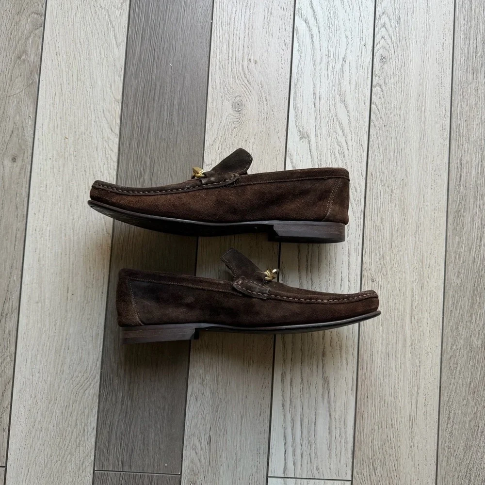 Coach Dark Brown Suede Loafers with Gold Accent